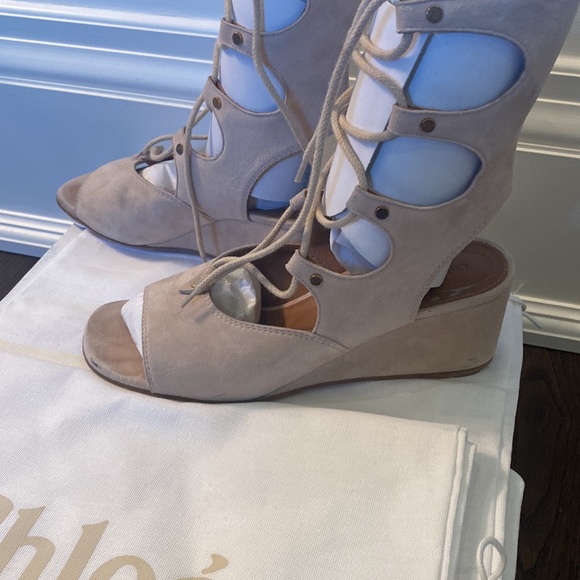 Chloe suede wedge mid calf gladiator sz 39 color : cream puff - Picture 4 of 8